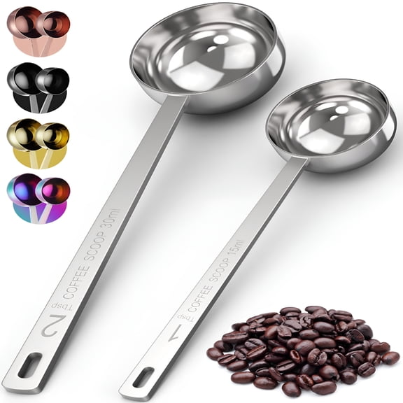 ACDANC 2026 New Premium Coffee Scoop Set - 1 Tbsp (15Ml) & 2 Tbsp (30Ml) Measuring Tablespoon - Coffee Measuring Spoon and Scooper with Long Handles - Pack of 2