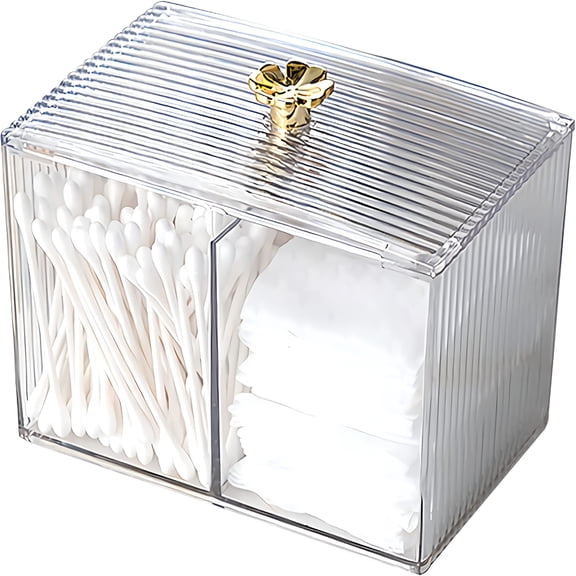 ACDANC 2026 New Qtip Holder Bathroom Jar with Lid Dispenser Vanity Organizers and Makeup Storage Canister Box for Cotton Ball, Swabs, Floss, Makeup Sponges, Jewelry, Rectangle Acrylic Clear