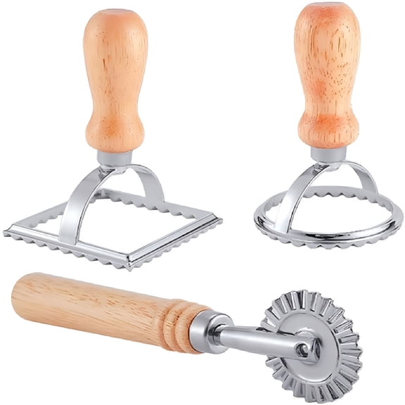 ACDANC 2026 New Ravioli Maker Pasta Roller Wheel Wooden Handle Lace Embossing Fluted Edge for Kitchen,Baking,Cooking,Home Baking Press Mold