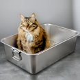thumbnail image 1 of ACDANC 2026 New Rectangle Stainless Steel Cat Litter Box Broken-Resistant Low Entry Open Spacious Metal Litter Pan Pet Accessories, 1 of 7