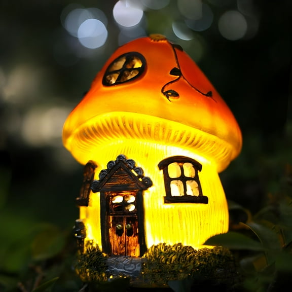 ACDANC 2026 New Resin Mushroom Illuminated Miniature Fairy Landscape House with Solar Powered Led Outdoor Garden Statue for Garden, Patio, Yard, Balcony, Outdoor Decor