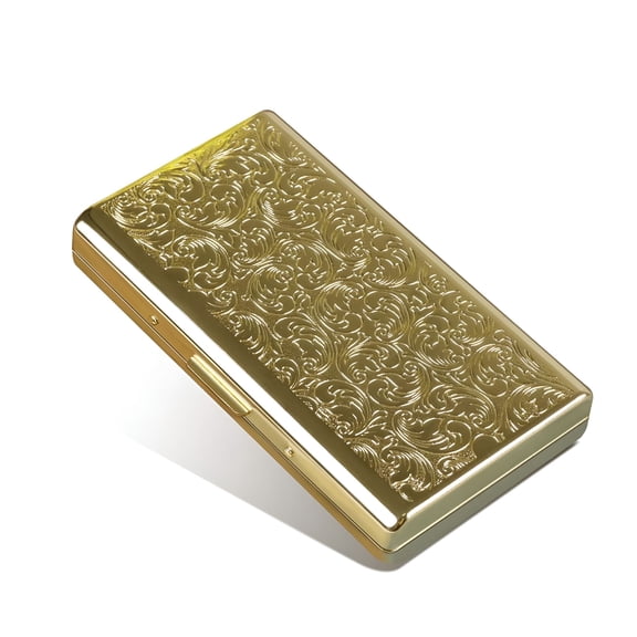 ACDANC 2026 New Retro Metal Cigarette Case Box - Double Sided Spring Clip Open Pocket Holder for 14 100Mm Cigarettes Credit Card Holder Protective Security Wallet for Men and Women (Golden)