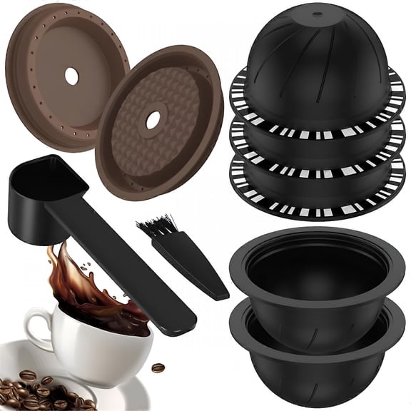 ACDANC 2026 New Reusable Coffee Pods, 5 Pack with 2 Lids & Spoon - Refillable Coffee Capsules Compatible with Vertuo Next/Plus/Evoluo Machines, Bpa-Free & Easy Clean