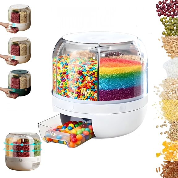 ACDANC 2026 New Rotating Candy Dispenser Multi Countertop,Candy Dispenser Rotating with 6 Compartments,Multi Candy Dispenser,Multi-Grid Large Capacity Grain Storage Container,For Rice,Mini Candies