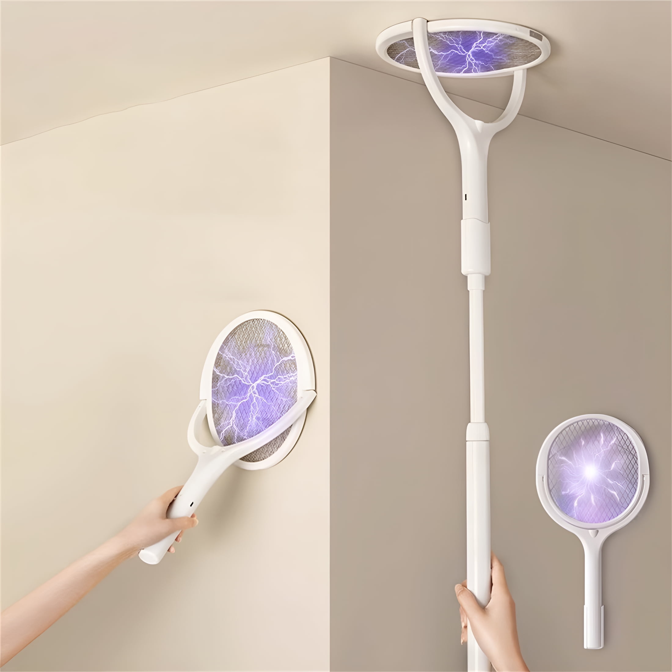 ACDANC 2026 New Rotating Head Electric Fly Swatter Racket Rechargeable Bug Zapper Racket Bug Zapper Indoor Fly Zapper Mosquito Zapper Flies Killer for Indoors,With A Telescopic Extension