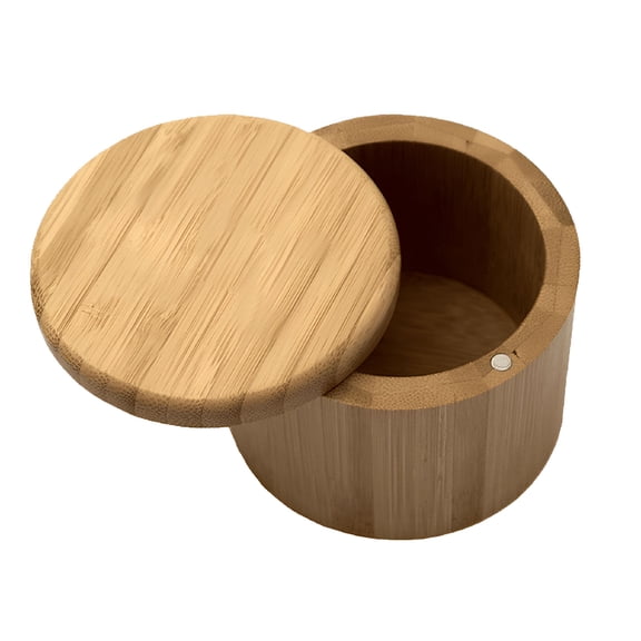 ACDANC 2026 New Salt Cellar Bamboo Storage Box with Magnetic Swivel Lid,Salt Engraved on Lid