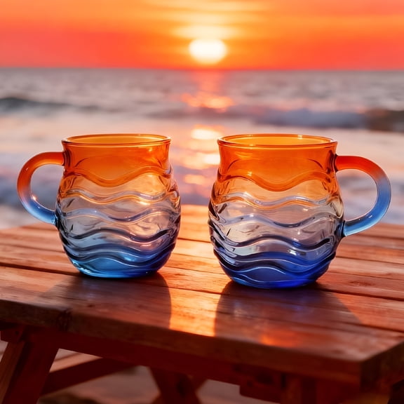 ACDANC 2026 New Sea Glass Sundown Mug 12Oz Handcrafted Ocean Wave Pattern Coastal Beach Themed Mug Unique Textured Artistic Drinkware for Coffee Tea Gift for Ocean Beach Surf Lovers Valentine Gift