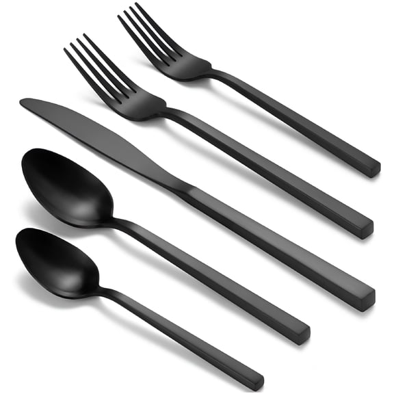ACDANC 2026 New Set of 5 Matte Satin Finish Flatware Set,Black Stainless Steel Cutlery Set,Modern Kitchen Utensils Set,Long Handle Forged Tableware,Dishwasher Safe,For Home Restaurant
