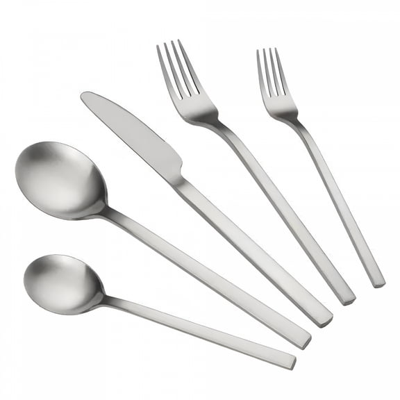 ACDANC 2026 New Set of 5 Matte Satin Finish Flatware Set,Silver Stainless Steel Cutlery Set,Modern Kitchen Utensils Set,Long Handle Forged Tableware,Dishwasher Safe,For Home Restaurant