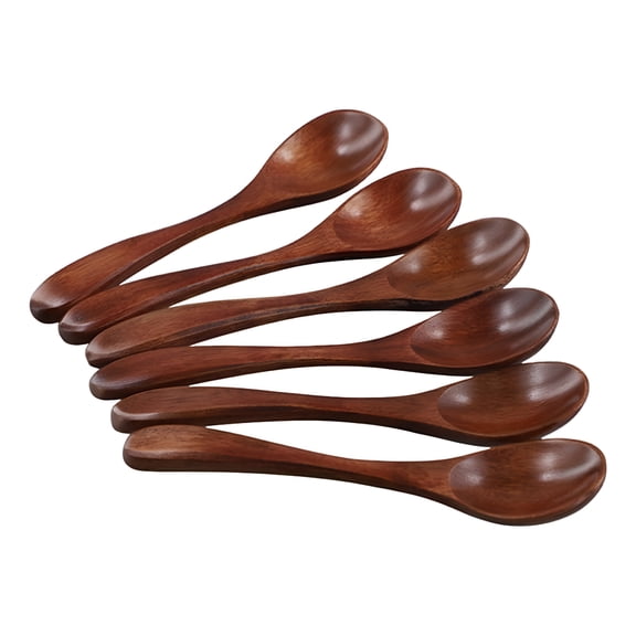 ACDANC 2026 New Small Wooden Spoons,6 Pcs 5.3 Inch Natural Soup Spoons Bamboo Wood Spoon for Eating,Honey Spoons for Tea Handmade Condiments Mixing Serving