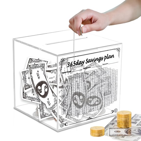 ACDANC 2026 New Smash Box for Money,Box for Saving Money,Acrylic Clear Savings Challenge Box,Transparent Large Unbreakable Piggy Bank for Kids Adults (Small+Pearl Cotton)