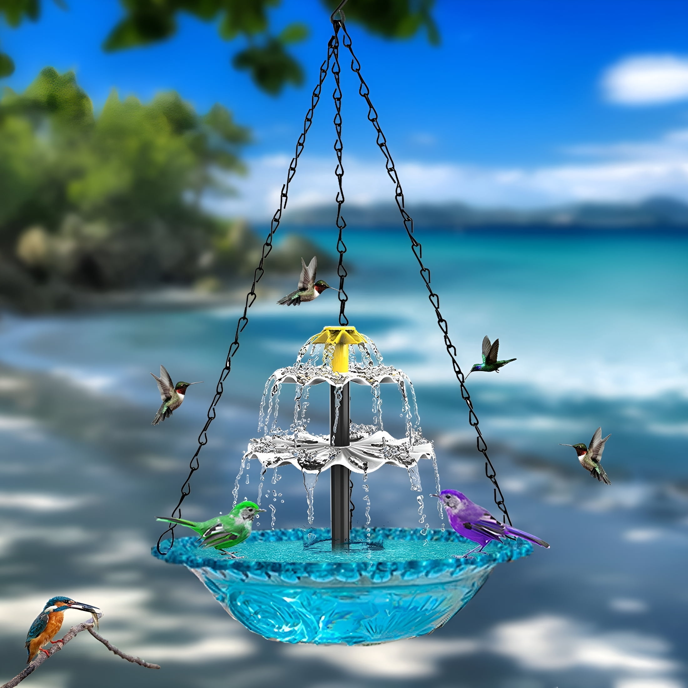 ACDANC 2026 New Solar Cascade Hanging Bird Bath Fountain, Solar Bird Bath Fountains, Hummingbird Water Fountain with Solar Pump Glass Bowl for Garden Yard Patio Backyard Decoration