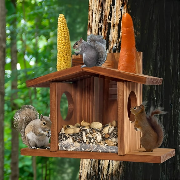 ACDANC 2026 New Squirrel Feeder Chipmunk Picnic Table Feeder with Corn Cob Holder Wooden Squirrel House Outdoor Squirrel Feeder Garden Decor