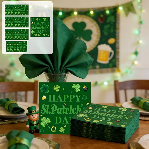 ACDANC 2026 New St Patrick'S Day Party Supplies Green Shamrock Disposable Paper Plates Cups Napkins Set 9 Inch 7 Inch Plates for St Patrick'S Day Decorations Themed Party Tableware Decor