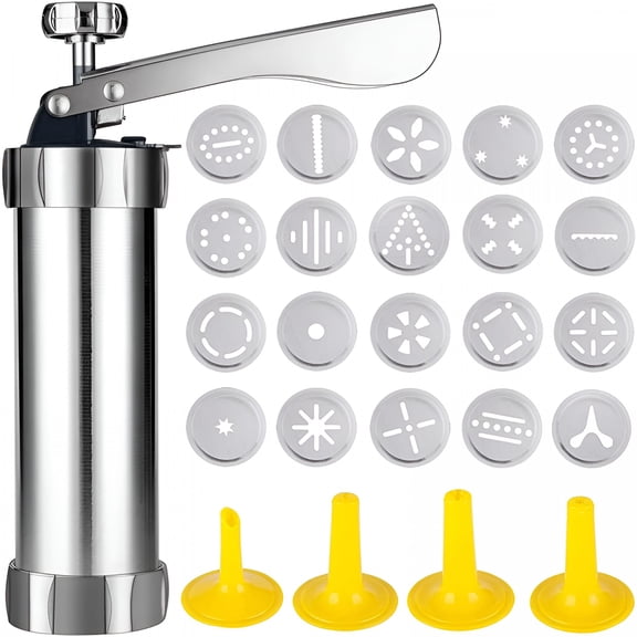 ACDANC 2026 New Stainless Steel Biscuit Maker and Churro Maker with 20 Discs and 4 Icing Tips Cookie Press for Baking for Home,Kitchen,Party,Holiday,Bakery