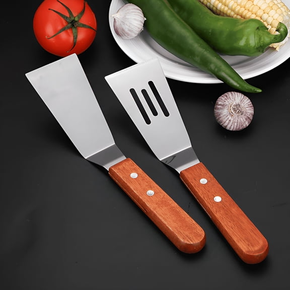 ACDANC 2026 New Stainless Steel Cooking Spatula Turner Set of 2,Metal Spatula Slotted Turner with Wooden Handle,Professional Kitchen Spatula for Pancake,Smash Burger,Thin Spatula Flipper for Grilling