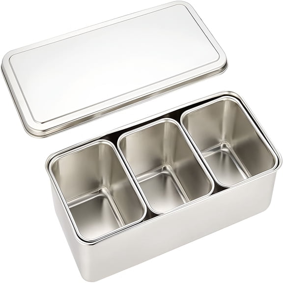 ACDANC 2026 New Stainless Steel Seasoning Container Spice Storage Box Tray with Lid Medium Size Made in Japan (3 Containers)