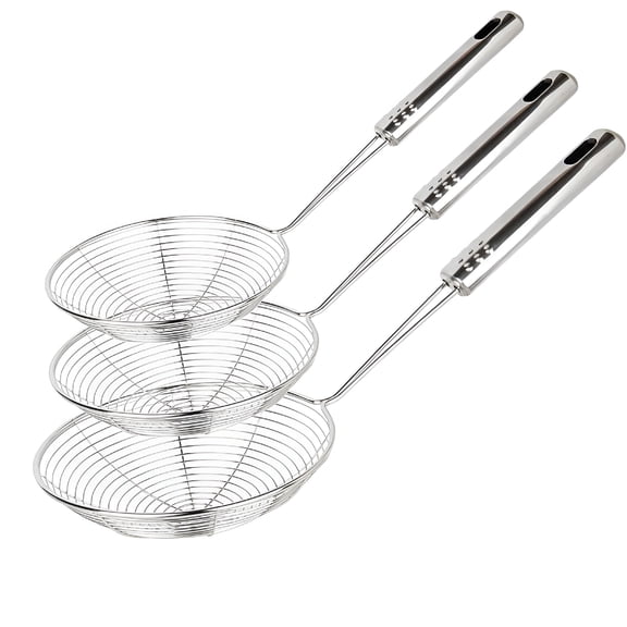 ACDANC 2026 New Stainless Steel Spider Strainer Set of 3,Wire Skimmer Ladle with Handle,Professional Kitchen Pasta Strainer,For Cooking and Frying for Kitchen,Home,Restaurant,Cafe,Food Truck