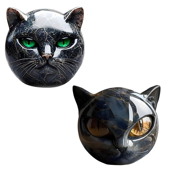 ACDANC 2026 New Stone Cat Statue Black Cat Ornament 1/2 Pcs Black Cat Stone Sculpture Carved Cat Head Figurine for Home Office Desktop Decoration Decorative Cat