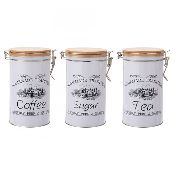 ACDANC 2026 New Storage Containers,Kitchen Canister Jars with Airtight Lids Metal Farmhouse Decorative Coffee Sugar Tea Storage Containers for Kitchen Counter Set of 3 6.7 X 3.7" White
