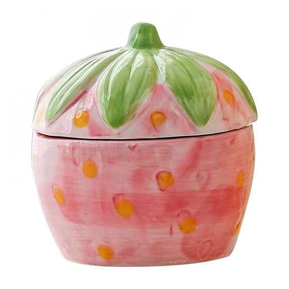 ACDANC 2026 New Strawberry Ceramic Fruit Storage Box with Lid - Multifunctional Trinket Box Candy Jar for Home Decor and Gift Giving