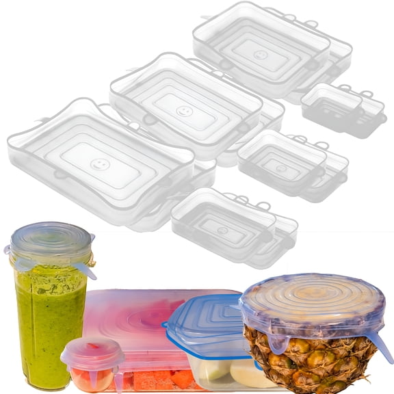 ACDANC 2026 New Stretch Lids Silicone Food Storage Container Lids-Reusable Rectangular 12-Pack-Leak-Proof Eco-Friendly Covers for Fresh Food Storage in Plastic Containers,Jars,Cups,Mason Bowls-White