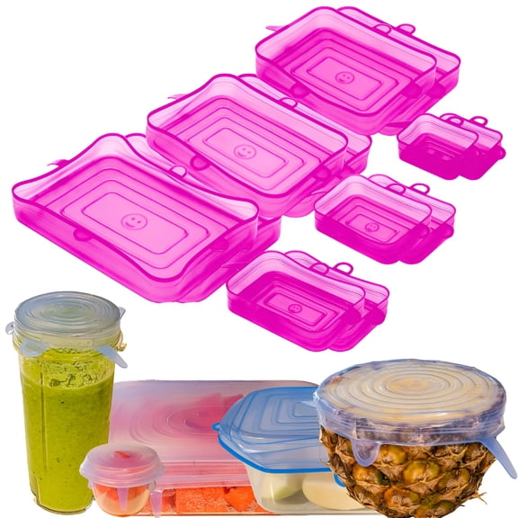 ACDANC 2026 New Stretch Lids Silicone Food Storage Container Lids-Reusable Rectangular 12-Pack-Leak-Proof&Eco-Friendly Covers for Fresh Food Storage in Plastic Containers,Bins,Cups&Mason Bowls-Pink
