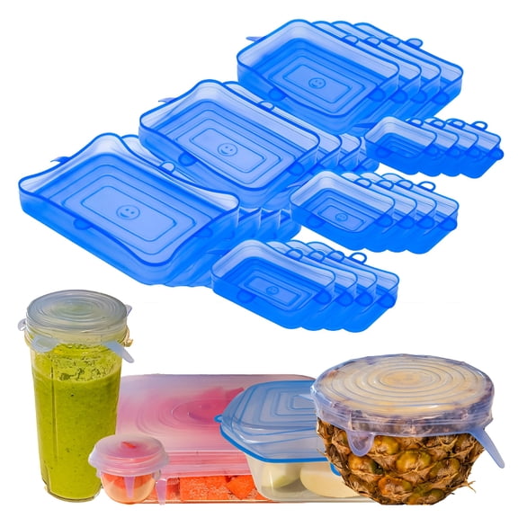 ACDANC 2026 New Stretch Lids Silicone Food Storage Container Lids-Reusable Rectangular 24Pack-Leak-Proof&Eco-Friendly Covers for Fresh Food Storage in Plastic Containers,Jars,Bins,Cups-Blue