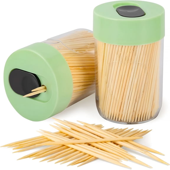 ACDANC 2026 New Sturdy Safe Toothpick Holder with 800 Natural Wood Toothpicks for Teeth Cleaning,Unique Home Design Decoration,Unusual Gift,2 Pack,Green