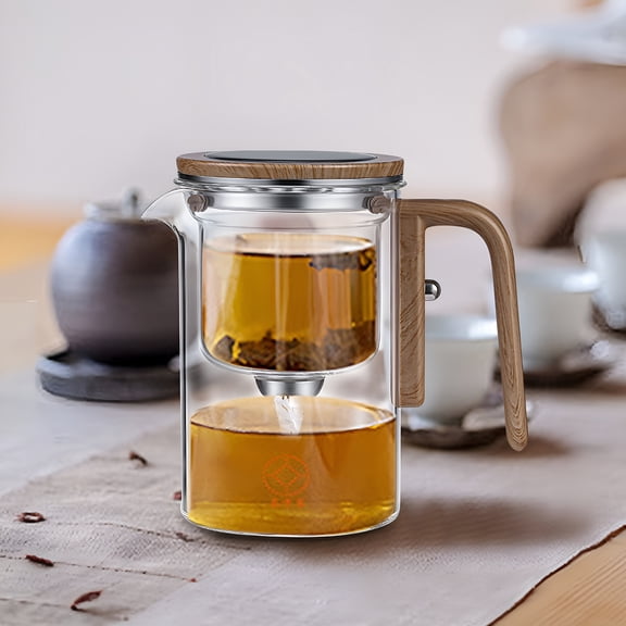 ACDANC 2026 New Tea Pot,Tea Kettle,Magic Teapot,Water Separation Glass Pot with Wooden Handle,Push Control Kettle,Tea Sets for Adults,Kettle Pot for Loose Tea,Party Gifts,Stove Decor,25Oz