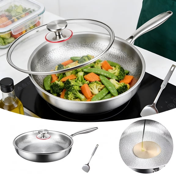ACDANC 2026 New Titanium Pan for Cooking 12" - Pure,No Coating Non-Stick Titanium Cookware,Frying Pans,Hammered Pan,Safe for Oven,Induction & Cooktops Up to 750F,Includes Lid
