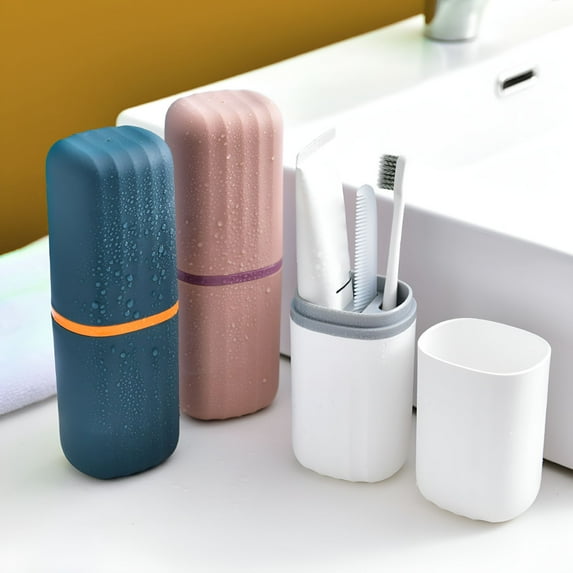 ACDANC 2026 New Travel Toothbrush Case and Carrier,Portable Business Trips Wash Cup Holder Organizer Contrast Color Portable Wash Cup Compartments Toothbrush Toothpaste Storage Box