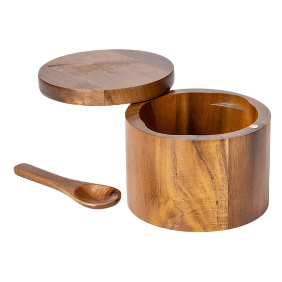 ACDANC 2026 New Wood Salt Box,Salt Container with Swivel Lid,Built-In Spoon Pot for Sugar,Kitchen Wood Jar,Household Salt Cellar for Home,Cafe,Hotel