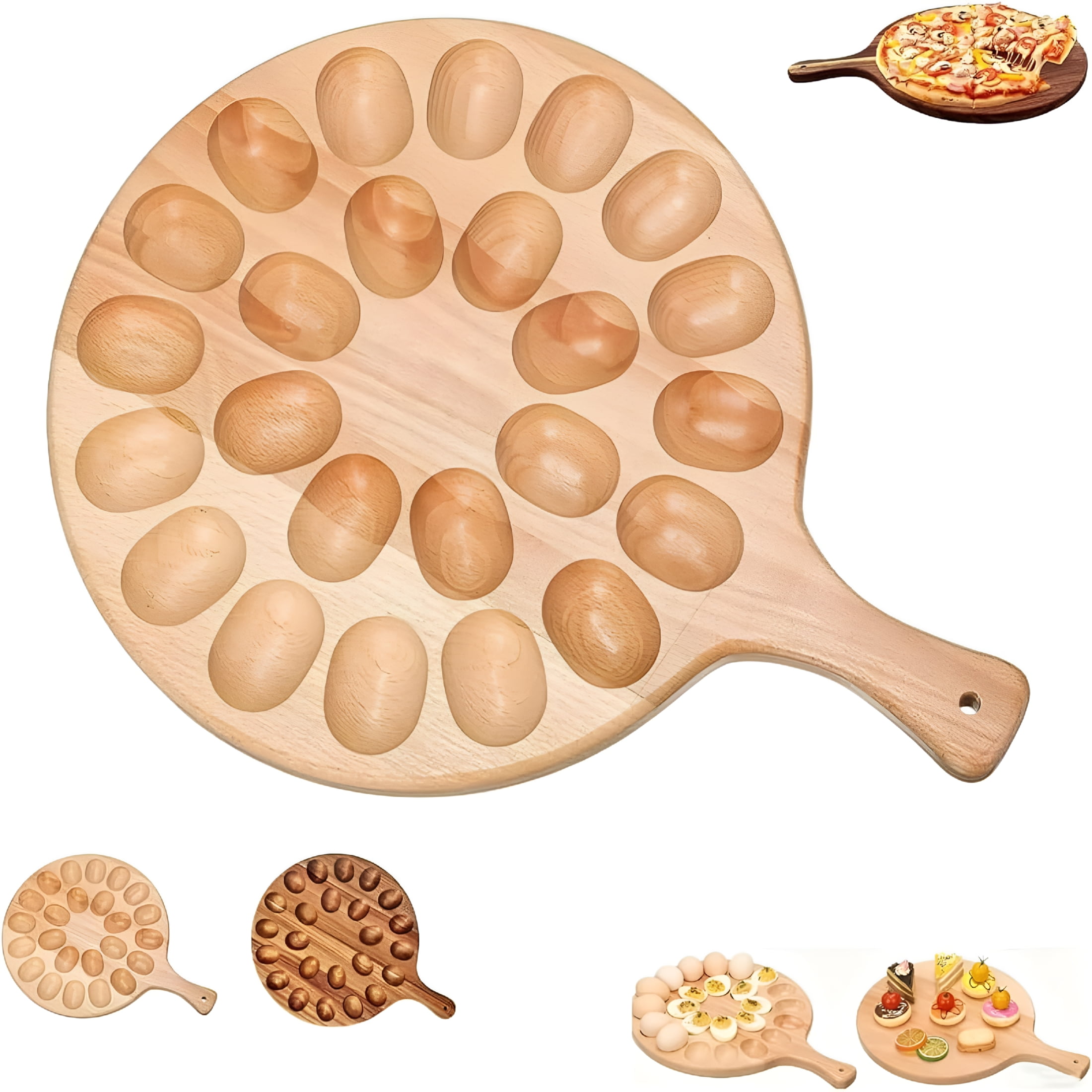 ACDANC 2026 New Wooden Deviled Egg Tray,Reversible 24 Holes Round Egg Holder Container Charcuterie Board for Kitchen Serving Tray Deviled Egg Containers for Party,Picnic,Brunch