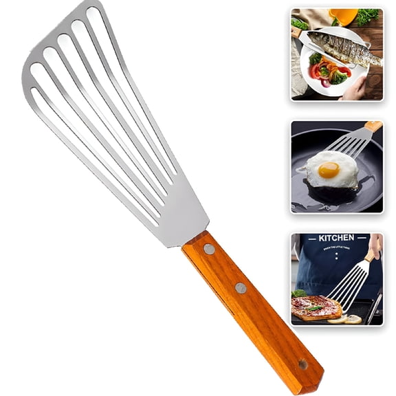 ACDANC 2026 New Wooden Handle Fish Spatula with Flexible Blade,Stainless Steel Nonstick Slotted Serving Turner,Kitchen Steak Metal Cookie Flipper for Frying,Flipping,Turning,Scooping,Grilling