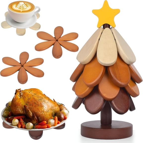 ACDANC 2026 New Wooden Tree Trivets for Hot Dishes,Tree Trivet Coasters Christmas Tree Shape Trivet Set of 4 for Hot Pot Pans,Wood Coasters Table Decor Coaster for Bowls Teapots Drinks Plates