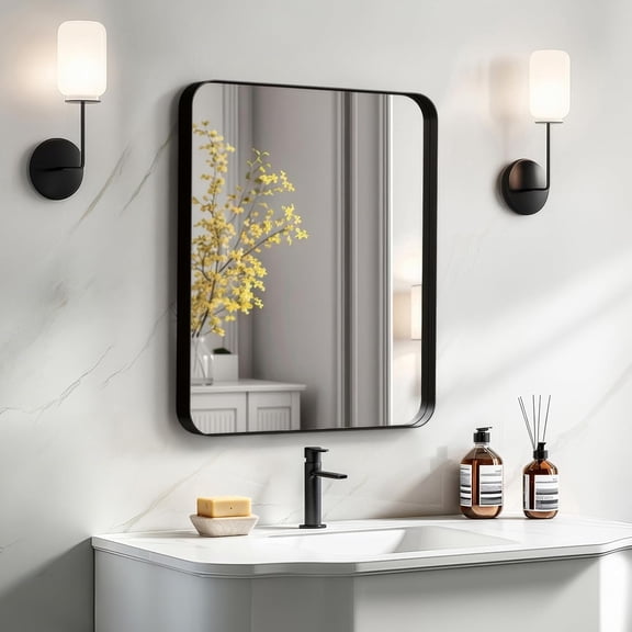 ACDANC 20X16 Bathroom Vanity Mirror for Wall,Aluminum Framed,Farmhouse Rectangle,Anti-Rust Reflection Anti-Desilvering,Distortion Free,Tempered and Shatter-Proof Wall Mounted Mirror,Black