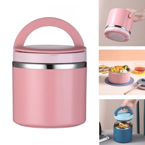 ACDANC 21Oz Insulated Vacuum Food Jar with Buckle Lid Wide Mouth Soup Thermo for Hot Food Leakproof Stainless Steel Lunch Container for School Office Picnic Insulated Food Jar (S,Pink)