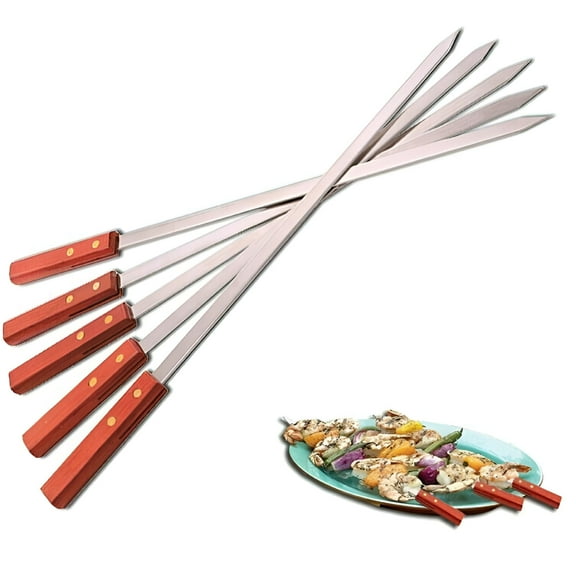 ACDANC 23-Inch Long Flat BBQ Skewers Wide Stainless Steel BBQ Skewer 8 Piece Koobideh Skewers Kabab Press Mold Reusable Kabab Machine (45cm 1pcs)