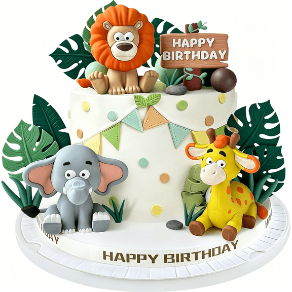 ACDANC 23Pcs Safari Animal Cake Topper,Jungle Cake Toppers with Leaves Balls Cake Decorations for Safari Animals Themed Birthday Party Decorations