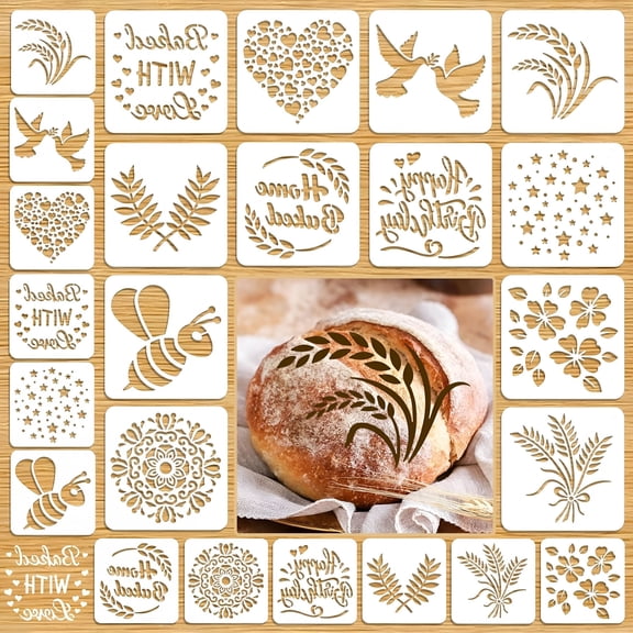 ACDANC 24 Pcs Artisan Bread Stencils, Sourdough Baking Mold Set for Cakes Cookies, 12 Style Decorating Tools in 5.9 and 3.9 Inch Sizes