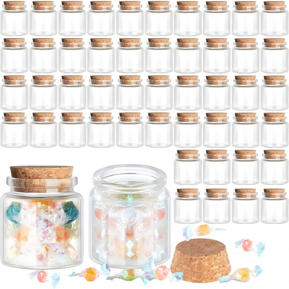 ACDANC 24 Pcs Small Glass Jars with Cork Lids,Mini Potion Bottles Bulk Tiny Wishing Vial Spell Jars for DIY Art Crafts Gift Valentine Wedding Birthday Party Favors Decorations (50 ml)