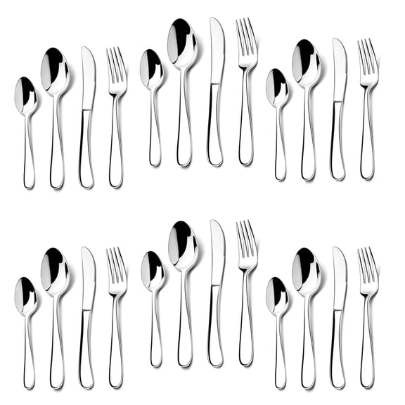 ACDANC 24 Piece Silverware Set with Steak Knives, Stainless Steel Flatware Cutlery Utensil Set Forks and Spoons for Home Kitchen, Simple Design & Mirror Finish, Dishwasher Safe