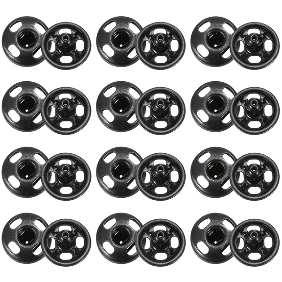 ACDANC 24 Set Sew-On Snap Buttons 10Mm Metal Snap Fastener Buttons for Closure Purse,Handbag,Clothes Sewing Craft,Black