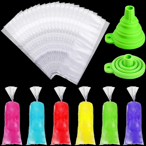 ACDANC 240 Pieces Ice Lolly Bags Disposable Ice Lolly Mold Plastic Candy Freeze Pop Bags with Silicone Funnel for Making Yogurt Candy (2 x 12 Inch)