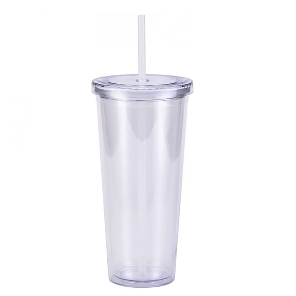 ACDANC 24Oz Acrylic Double Wall Cup for Cold Drinks,Reusable Cups with Lids and Straws,Insulated Plastic Tumblers with Lids and Straw,Acrylic Tumblers Clear