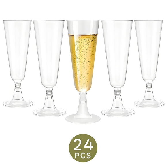 ACDANC 24Pcs Champagne Flutes Plastic 5 oz Multi-Tiered Transparency Cocktail Cups Wedding Essentials Martini Glasses Plastic Disposable Style1