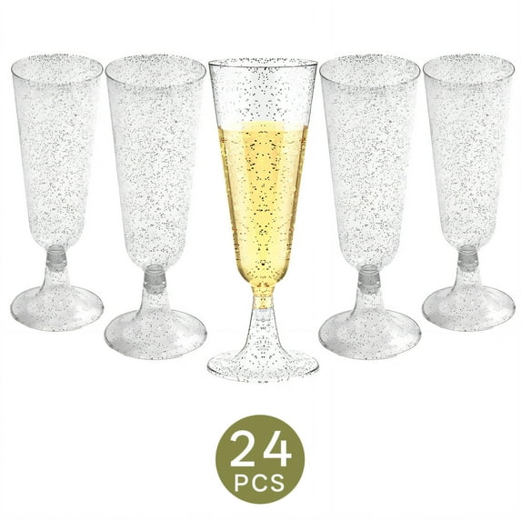 ACDANC 24Pcs Champagne Flutes Plastic 5 oz Streamlined Shape Party Cups Disposable Party Decoration Essential Clear Cups Style3