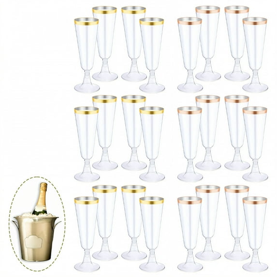 ACDANC 24Pcs Champagne Flutes Plastic 5 oz Timeless Design Plastic Wine Cups Disposable Champagne Flutes for Parties Wedding Decoration Friend Gathering Mix2