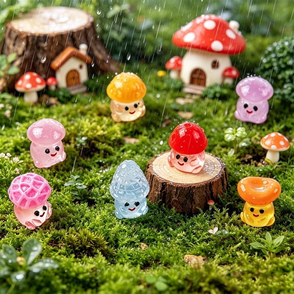 ACDANC 24Pcs Mini Mushrooms,Mini Resin Figures Glow in the Dark,Mushroom Accessories for Fairy Garden Terrarium Accessories Decor Micro Landscape Craft Mini Glow in the Dark Animal Resin Models